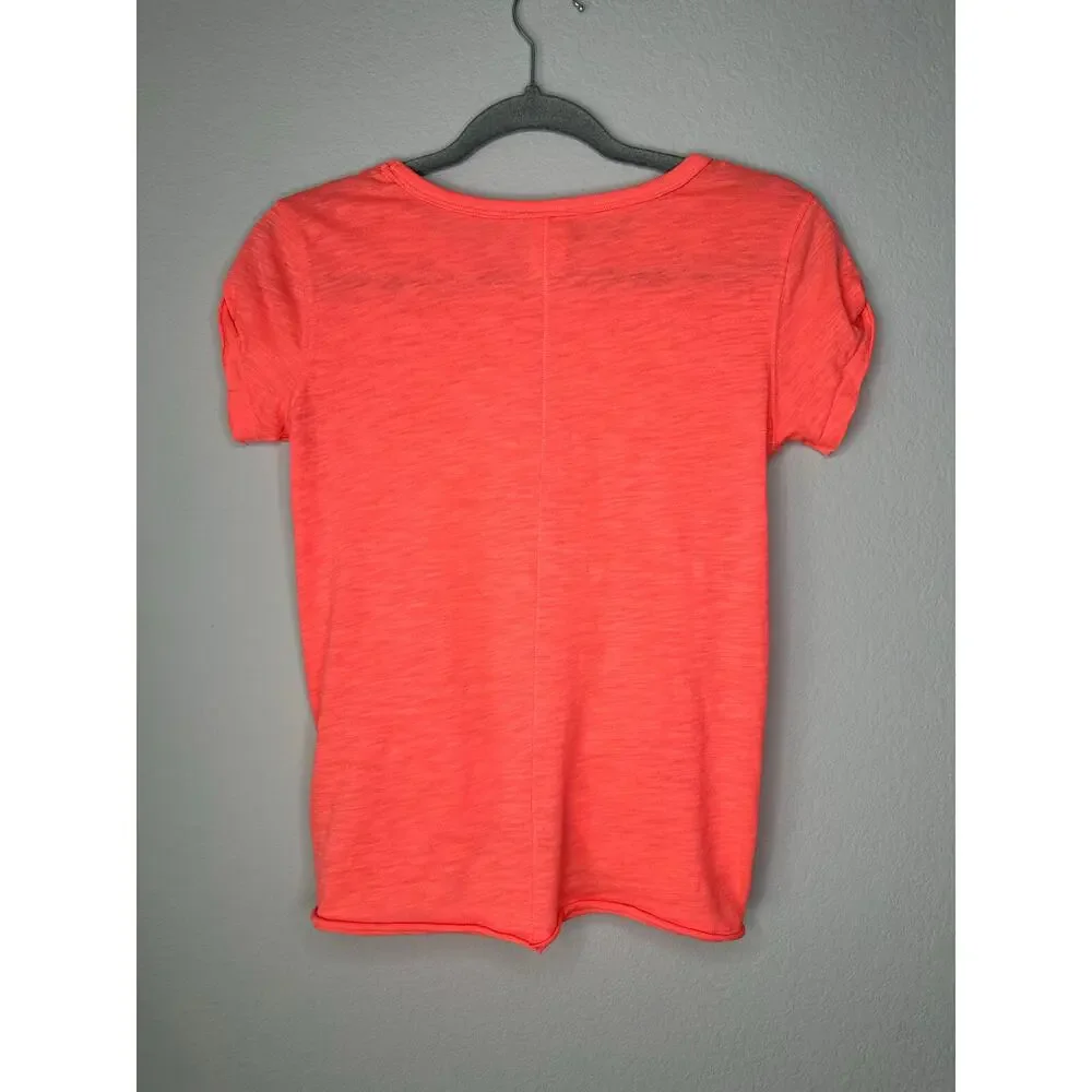 FREE PEOPLE We The Free Neon Orange Soft Raw Hem Crewneck Tee T-Shirt Top XS